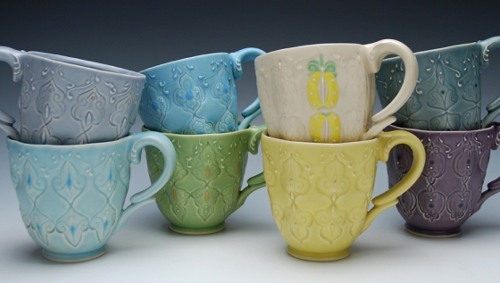 Kristen Kieffer Stamped mugs grouping 2016